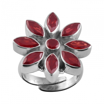 Pure silver red garnet adjustable band ring